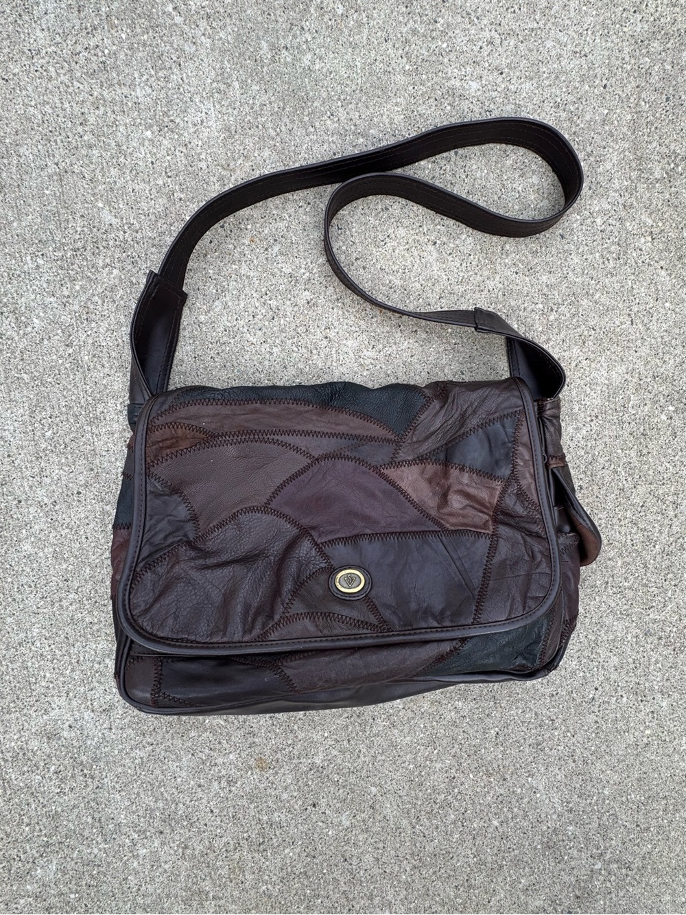 1980’s Sacatini Brown Patchwork Leather Messenger Bag